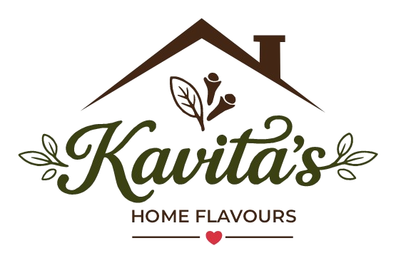 Kavita's Home Flavours logo — house roof with leaf and clove motif